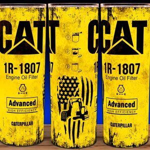 Cat Caterpillar 1R-1807 Grunge Distressed Excavator Oil Filter Cup Mug Tumbler